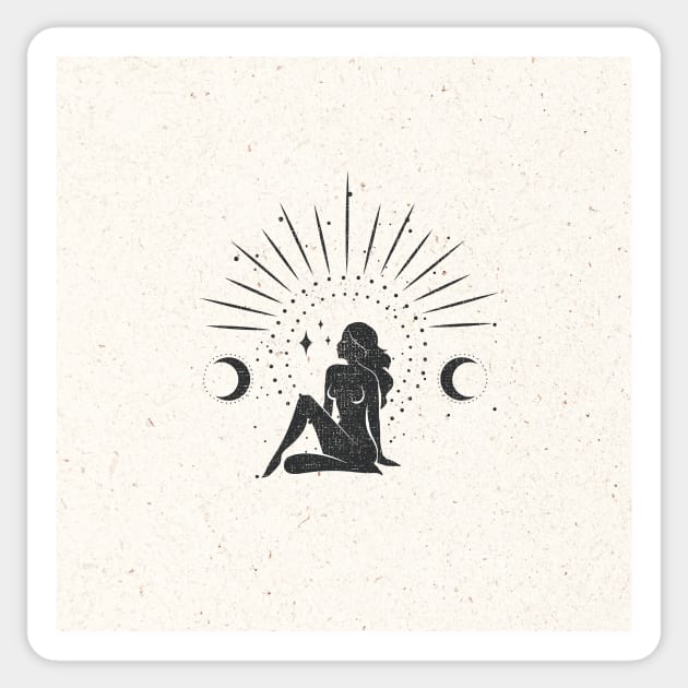 Sitting Sun Moon Goddess Sticker by studioaartanddesign